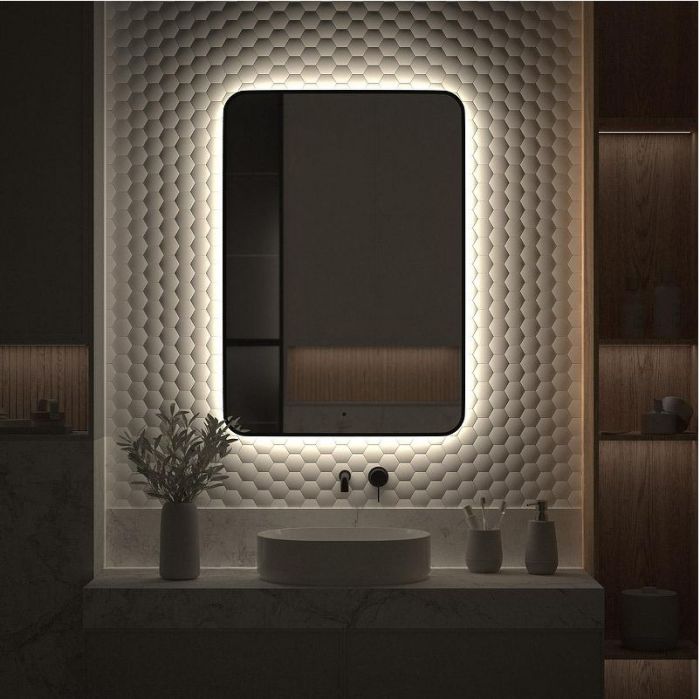 Зеркало Defesto Aura 70х100 DF 2969R с подсветкой 32W-4500K/ИК - выключатель/Нейтральный белый свет/Черная рама