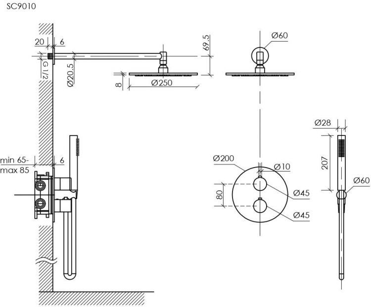Душевой комплект с термостатом SANCOS Etna, с внутренней частью, черный матовый, SC9010MB Душевой комплект с термостатом SANCOS Etna, с внутренней частью, черный матовый, SC9010MB