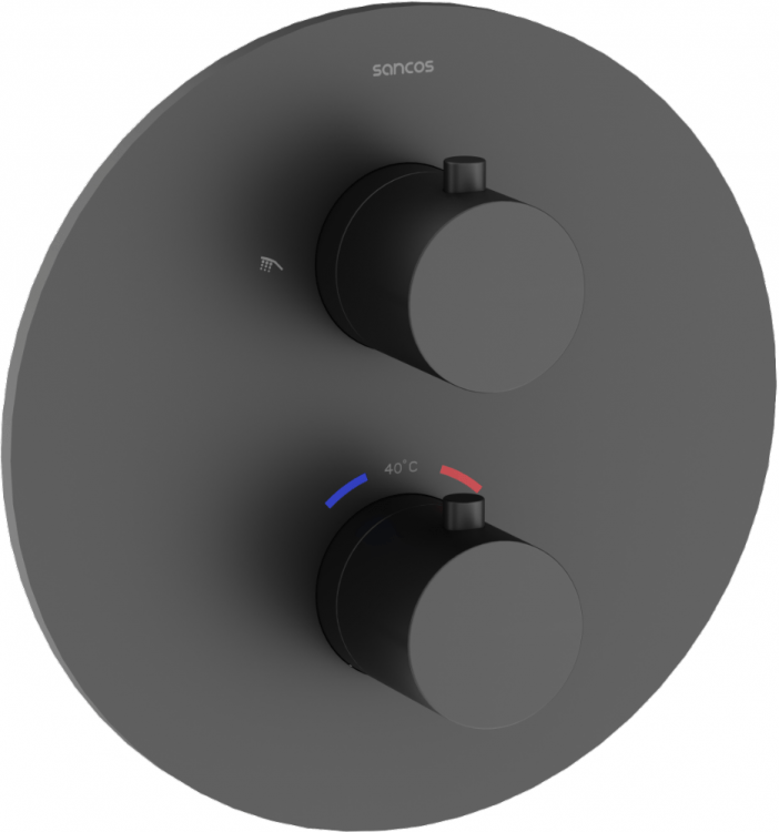 Душевой комплект с термостатом SANCOS Etna, с внутренней частью, черный матовый, SC9010MB Душевой комплект с термостатом SANCOS Etna, с внутренней частью, черный матовый, SC9010MB