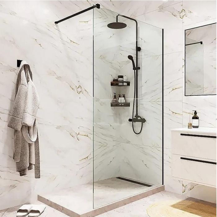 Душевая перегородка Reflexion Walk in 90 RX20090CBL-14 профиль Черный матовый стекло прозрачное