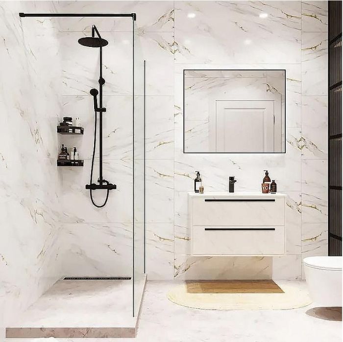 Душевая перегородка Reflexion Walk in 90 RX20090CBL-14 профиль Черный матовый стекло прозрачное