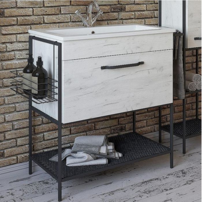 Тумба с раковиной Sanflor Бруклин 75 С16782 Дуб крафт Черный муар