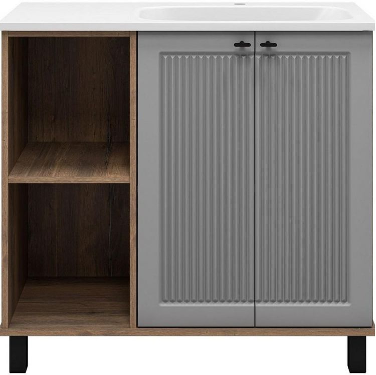 Тумба с раковиной Brevita Lumus 90 R УТ000025490 Серая матовая Дуб Галифакс олово