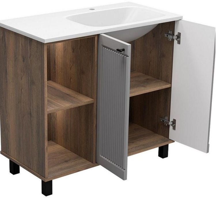 Тумба с раковиной Brevita Lumus 90 R УТ000025490 Серая матовая Дуб Галифакс олово