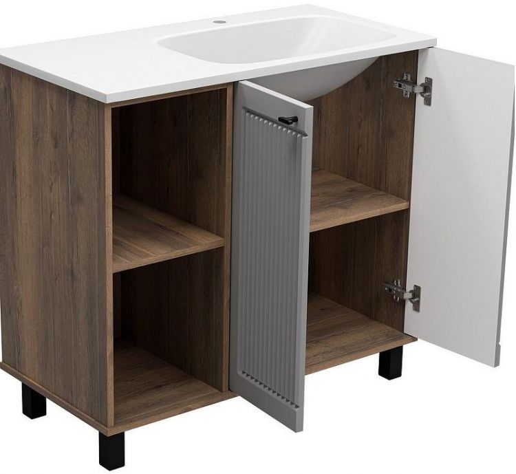 Тумба с раковиной Brevita Lumus 90 R УТ000025490 Серая матовая Дуб Галифакс олово