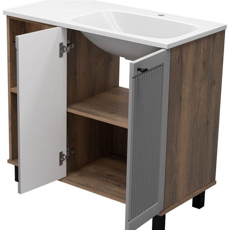 Тумба с раковиной Brevita Lumus 90 R УТ000025490 Серая матовая Дуб Галифакс олово