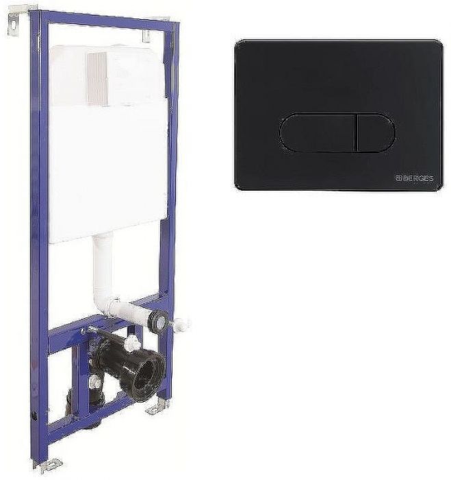 Комплект унитаза WellWant Tesoro WWU01111W с инсталляцией Berges Wasserhaus Novum D5 040235 с сиденьем Микролифт и Черной клавишей смыва