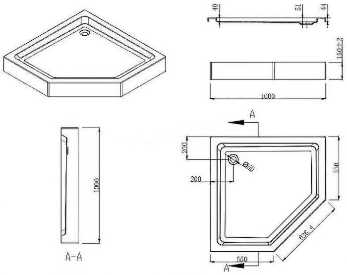 Душевой уголок Esbano ESR-8170 100x100 ESUGR8170 профиль Хром стекло рифленое