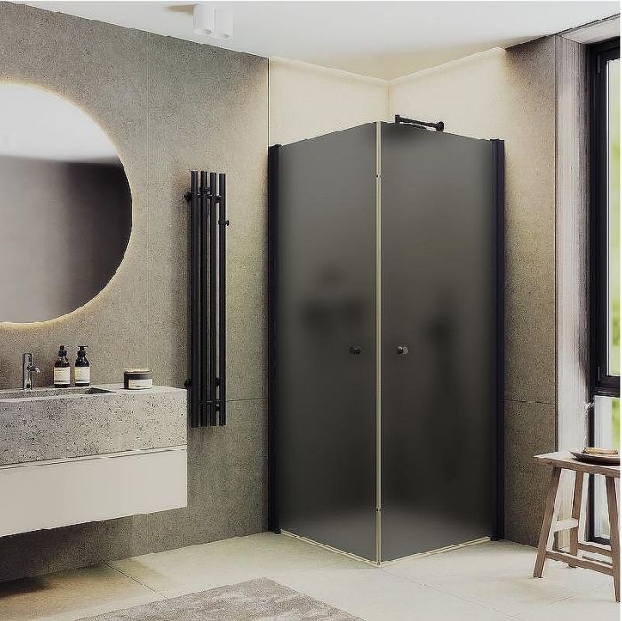 Душевой уголок Maybah Glass MGY-1299-6 900x900x1980 на монопетлях Черный стекло графитовое матовое