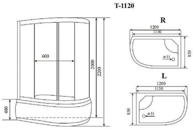 Душевая кабина Timo Standart 120x85 T-1120L с гидромассажем