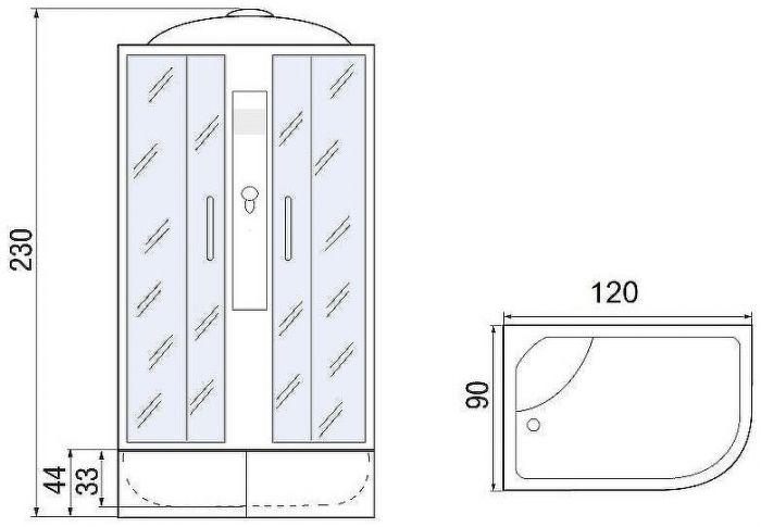 Душевая кабина Мономах XL 120x90x44 МЗ R 10000012124 без гидромассажа
