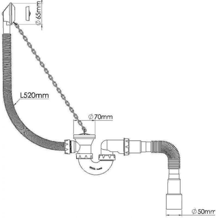 Слив-перелив Nova 1520 с пробкой на цепочке Хром