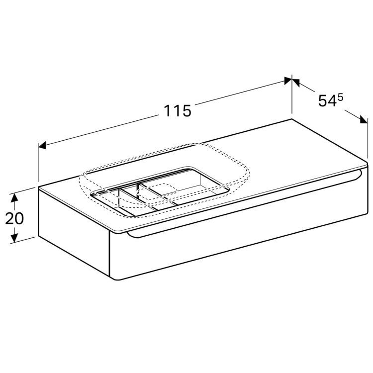 Тумба под раковину Geberit myDay, отверстие слева, 115x52, белый глянец [824260000]