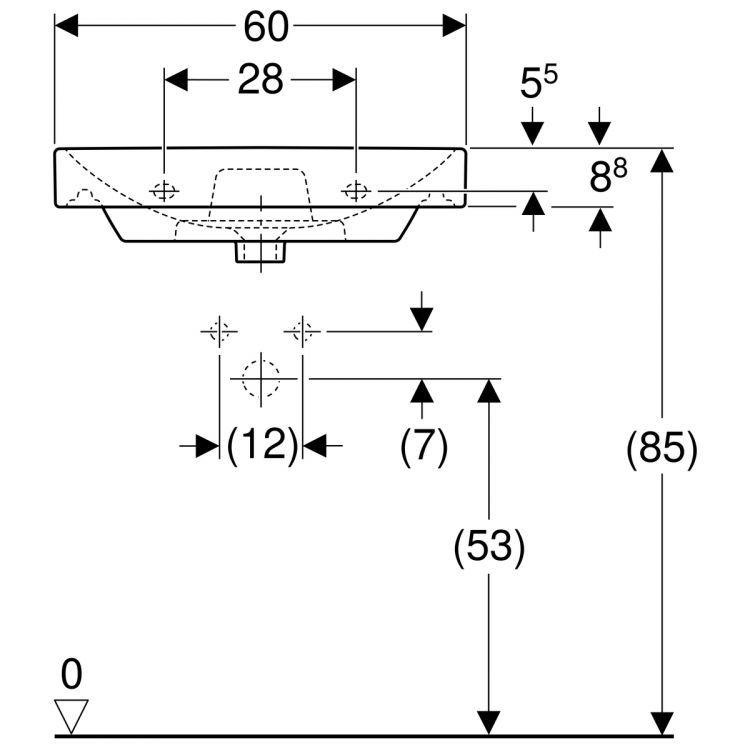 Раковина Geberit Smyle Square 60х48 см, с отв. под смеситель, с отв. перелива [500.229.01.1]
