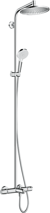 Hansgrohe Crometta Showerpipe S 240 SHP: термостат для ванны + стойка с верхним душем 240мм + ручной душ со шлангом 160мм, цвет: хром