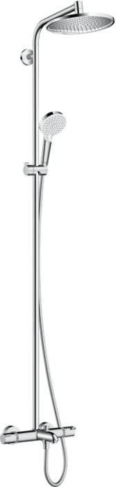 Hansgrohe Crometta Showerpipe S 240 SHP: термостат для ванны + стойка с верхним душем 240мм + ручной душ со шлангом 160мм, цвет: хром