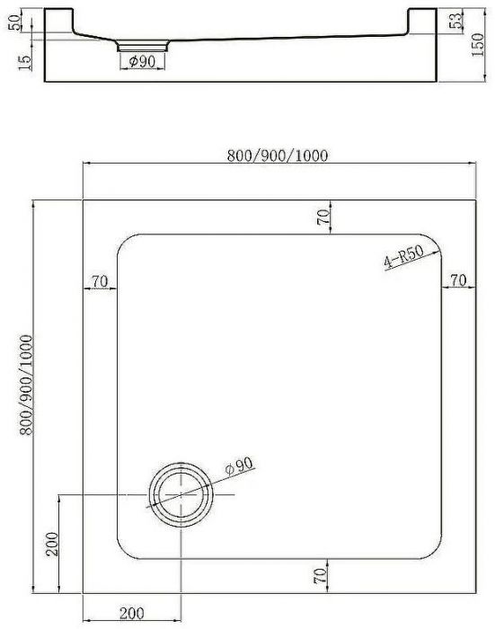 Акриловый поддон для душа Veconi Tezeo TZ-52B 90x90 TZ52B-90-C5 Черный