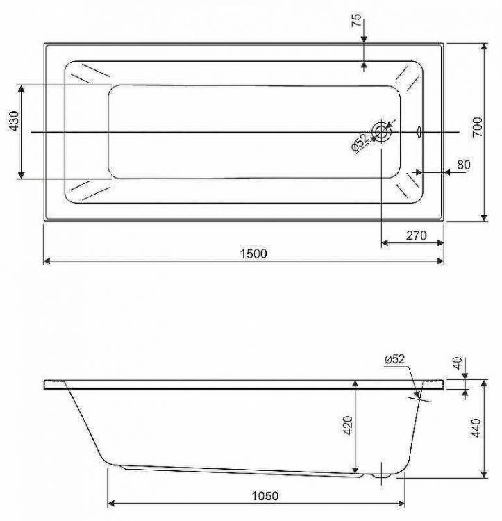 Акриловая ванна Cezares Plane Solo Mini 150x70 PLANE SOLO MINI-150-70-42-W37 без гидромассажа
