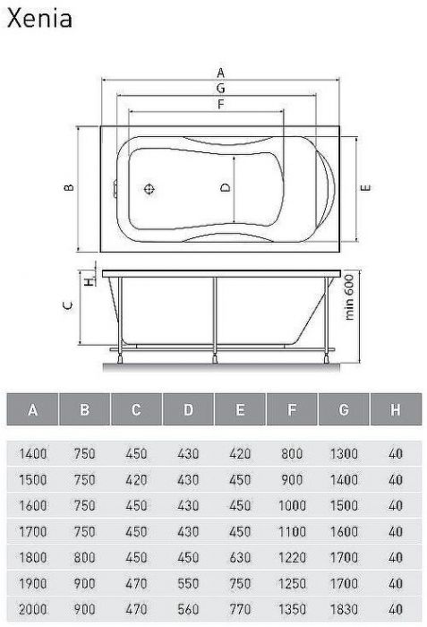Акриловая ванна Relisan Xenia 200x90 Гл000007704 без гидромассажа