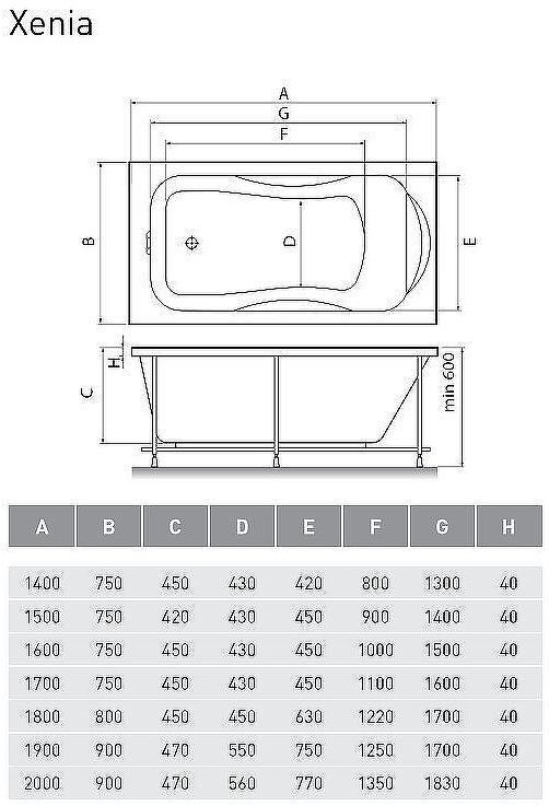 Акриловая ванна Relisan Xenia 200x90 Гл000007704 без гидромассажа