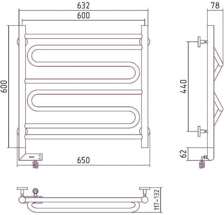 Электрический полотенцесушитель Сунержа Элегия 2.0 600x600 L 00-5218-6060 Хром