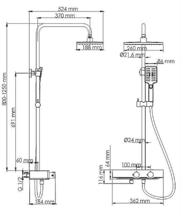 Душевая система WasserKRAFT Thermo A11401 с термостатом Черная матовая Хром