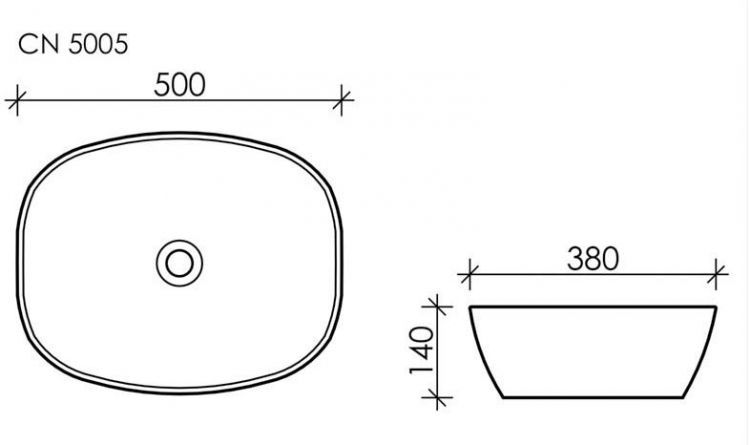 Умывальник CERAMICANOVA Element чаша накладная овальная 500x380x140 мм CN5005