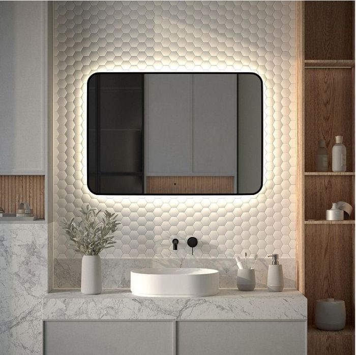 Зеркало Defesto Aura 100х70 DF 2969RH с подсветкой 32W-4500K/ИК - выключатель/Нейтральный белый свет/Черная рама
