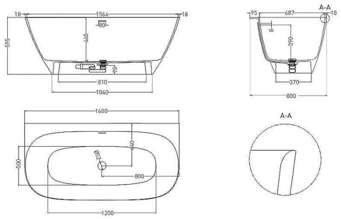 Ванна из искусственного камня Salini Sofia Wall 160х80 102517G Белая глянцевая
