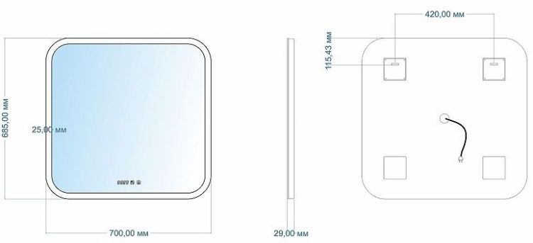 Зеркало Mixline Стив-3 70 548631 с подсветкой с сенсорным выключателем, подогревом и часами