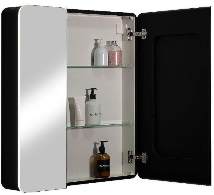 Зеркальный шкаф Reflexion Black 760х850 RF2002BL с подсветкой Черный матовый Зеркальный шкаф Reflexion Black 760х850 RF2002BL с подсветкой Черный матовый