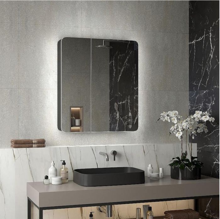 Зеркальный шкаф Reflexion Black 760х850 RF2002BL с подсветкой Черный матовый