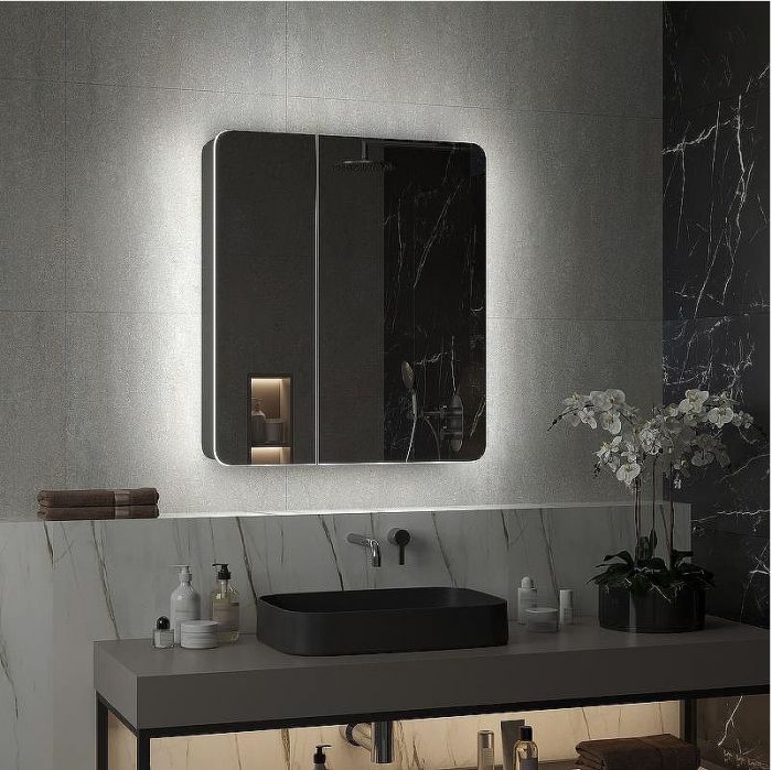 Зеркальный шкаф Reflexion Black 760х850 RF2002BL с подсветкой Черный матовый