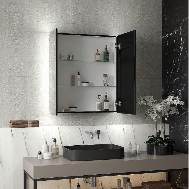 Зеркальный шкаф Reflexion Black 760х850 RF2002BL с подсветкой Черный матовый Зеркальный шкаф Reflexion Black 760х850 RF2002BL с подсветкой Черный матовый