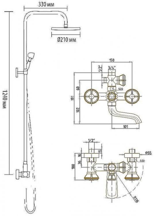 Душевая система Bronze de Luxe Royal 10121F Бронза Душевая система Bronze de Luxe Royal 10121F Бронза