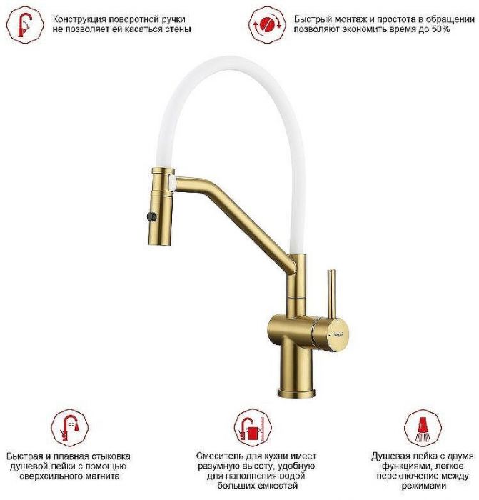 Смеситель для кухни Raglo R86.41.03 Золото матовое Белый