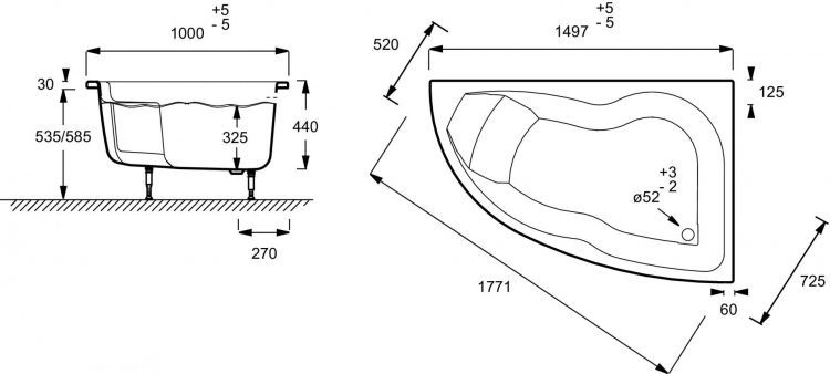 Акриловая ванна 150х100 Jacob Delafon Micromega Duo E60219-00
