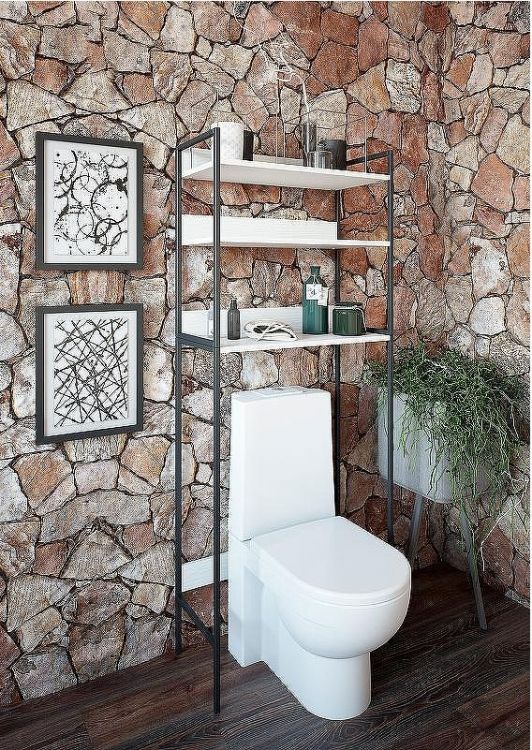 Стеллаж Sanflor 64 82613186 над сантехникой Черный муар Белый муар