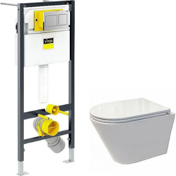 Комплект унитаза Koller Pool Orion OR-0515-RW с инсталляцией Viega Prevista Dry 8524.14 792596 с сиденьем Микролифт и клавишей смыва Хром