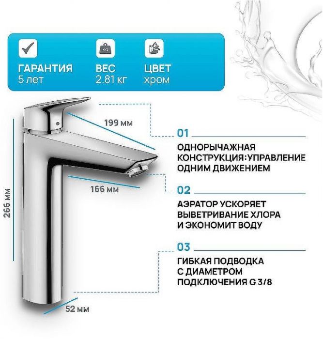 Смеситель для раковины Hansgrohe Logis 71091000 Хром