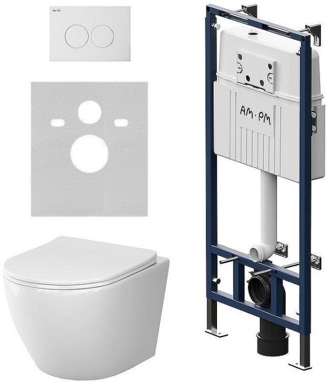 Комплект унитаза с инсталляцией AM.PM Like IS100101.801900 с сиденьем Микролифт и Белой глянцевой клавишей смыва
