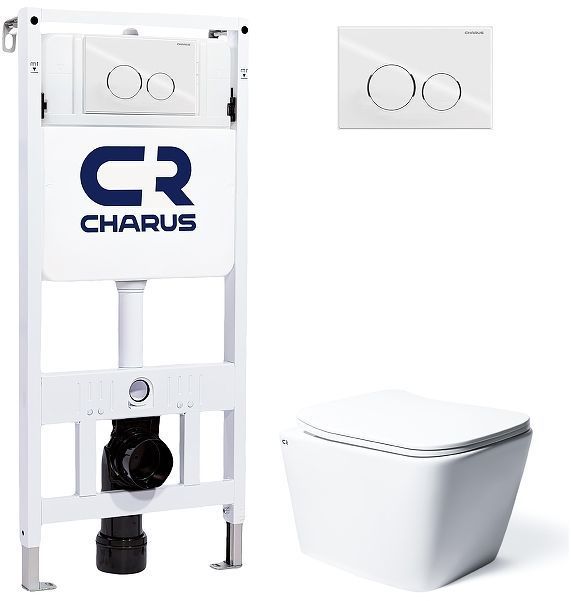 Комплект унитаза с инсталляцией Charus SET.114W.11.3 цвет Белый с сиденьем Микролифт и клавишей смыва цвет Белый глянец