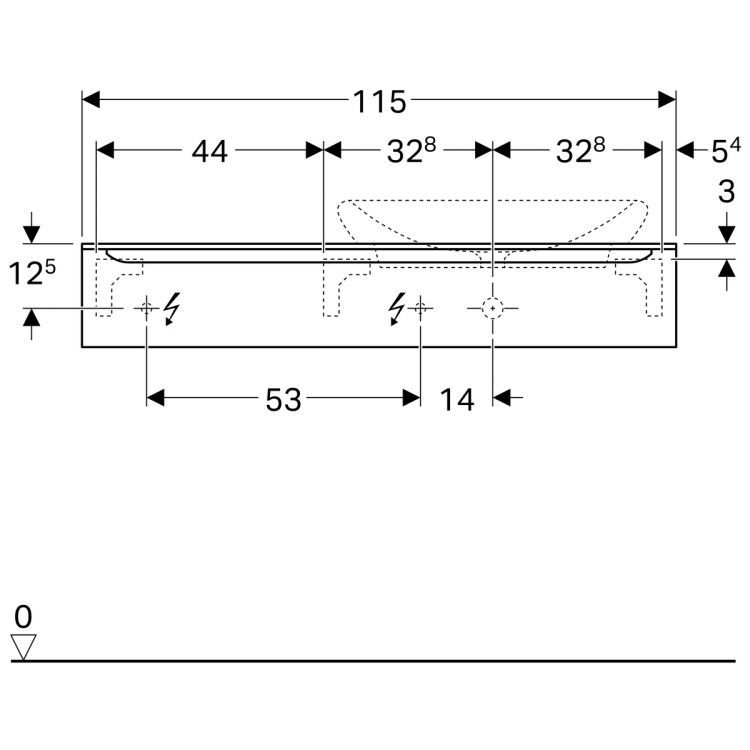 Тумба под раковину Geberit myDay, отверстие справа, 115x52, какао с молоком [824161000]