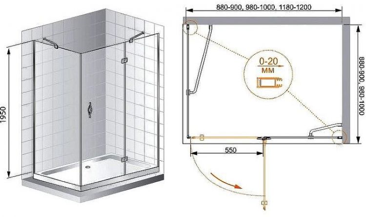 Душевой уголок Cezares Bergamo 90x100 L BERGAMO-W-AH-1-90/100-C-Cr-L профиль Хром стекло прозрачное