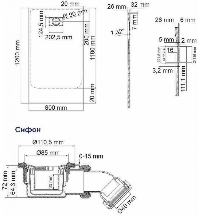 Душевой поддон из стеклопластика WasserKRAFT Elbe 120x80 74T06 Черный матовый