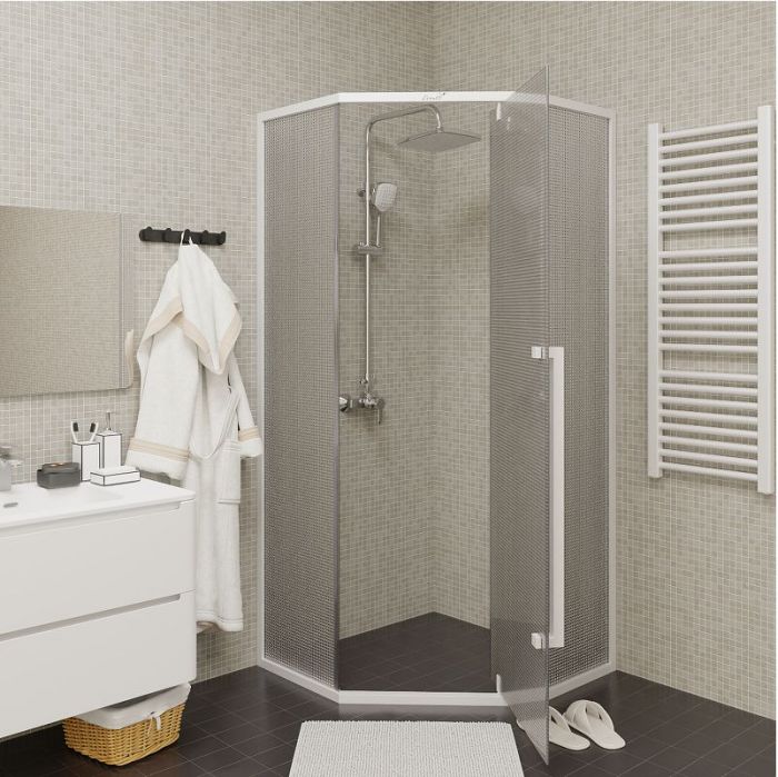 Душевой уголок Ceruttispa 90x90 C3AWD профиль Белый стекло рифленое