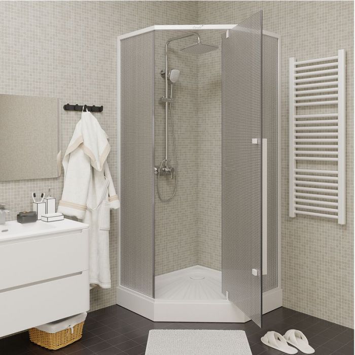Душевой уголок Ceruttispa 90x90 C3AWD профиль Белый стекло рифленое