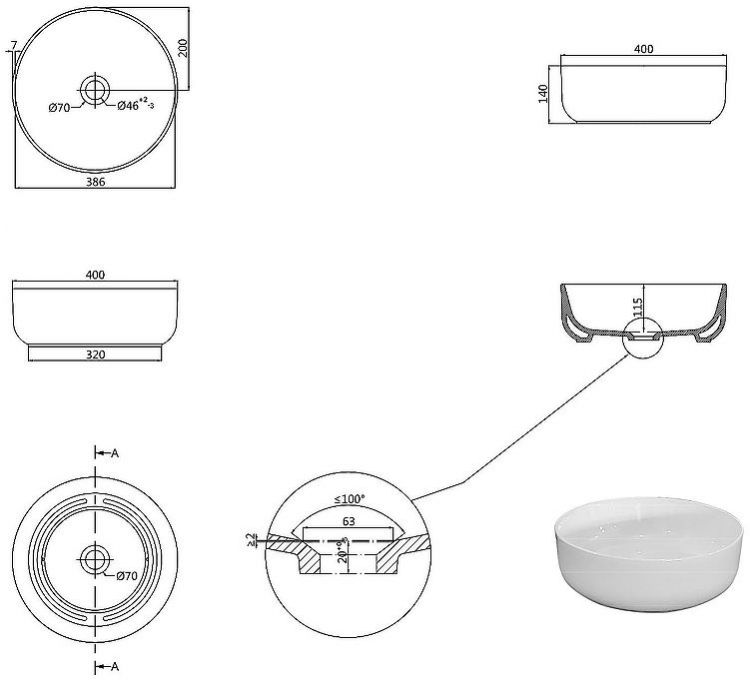 Раковина-чаша Creo Ceramique Puima 40 PU4400 цвет Белый глянцевый
