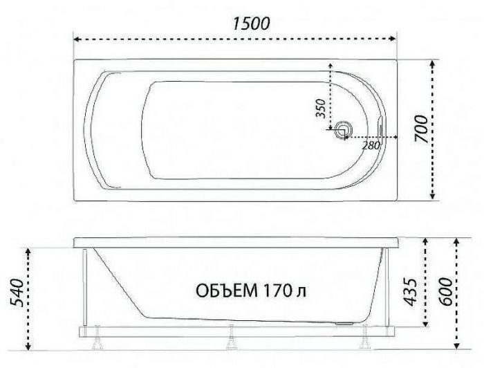 Акриловая ванна Triton 1ACReal Дюна 150х70 Щ0000046111 без гидромассажа
