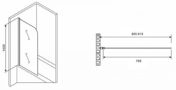 Шторка на ванну Abber Ewiges Wasser 80х140 AG52080B профиль Черный стекло прозрачное